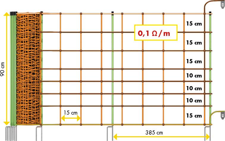 Patura Tornado XL schrikdraadnet, met aardgeleider 90 cm hoog met dubbele punt, 50m