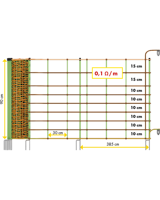 Patura Tornado XL schrikdraadnet, combi met aardgeleider 90 cm hoog met dubbele punt, 50m