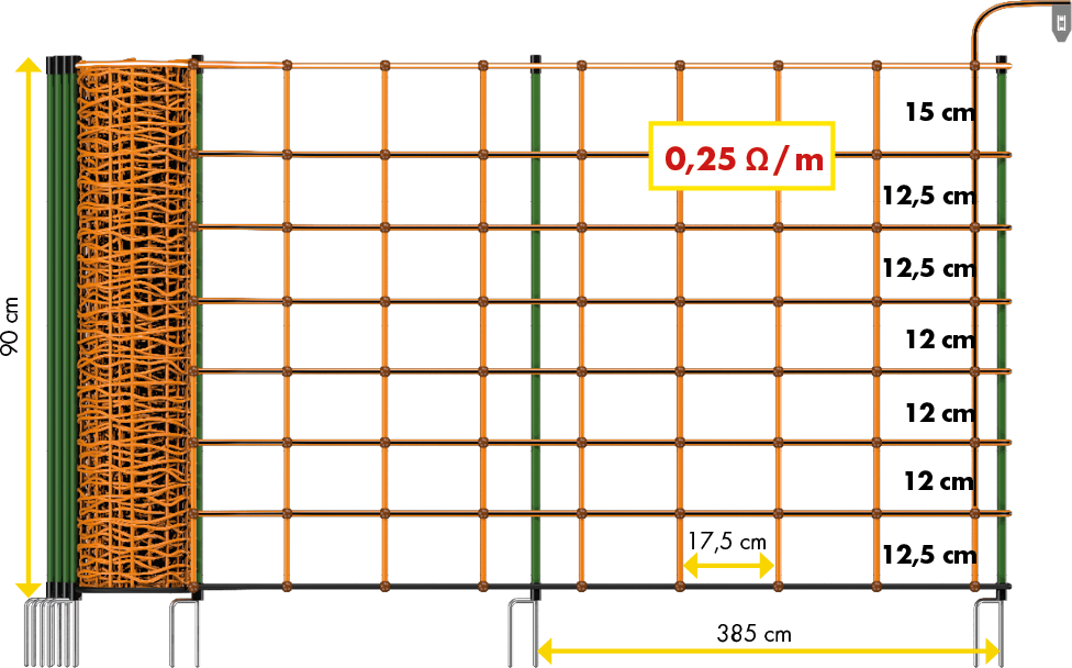 Patura Tornado Schrikdraadnet oranje, h=90 cm, enkele punt, 50 m