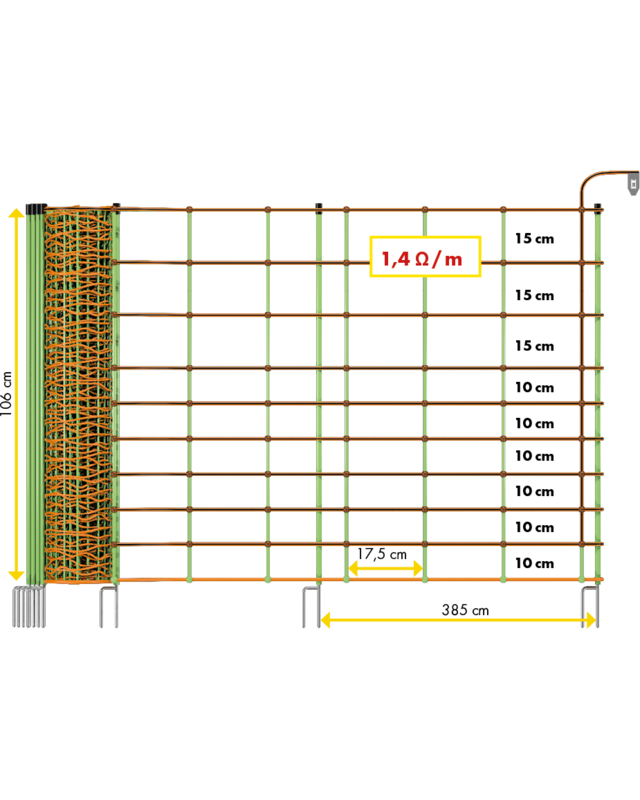 Patura Schrikdraadnet combi 106cm, 2 punt, 50m
