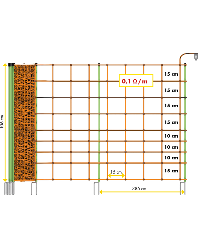 Patura Tornado XL schrikdraadnet 106 cm hoog met dubbele punt, 50 m