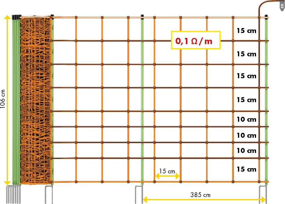 Patura Tornado XL schrikdraadnet 106 cm hoog met dubbele punt, 50 m