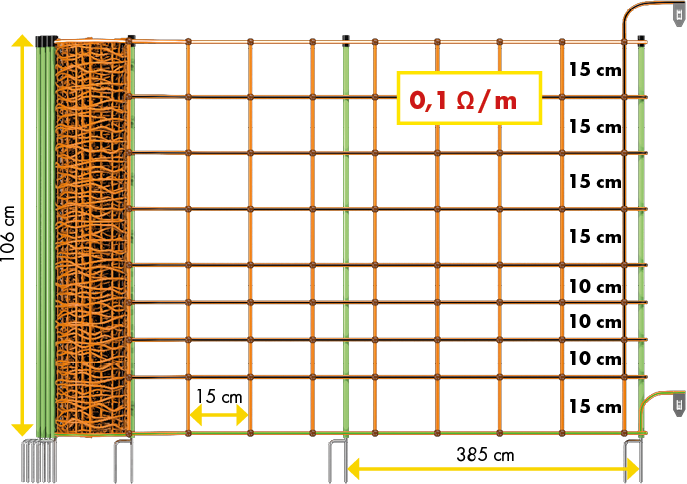 Patura Tornado XL schrikdraadnet, met aardgeleider 106 cm hoog met dubbele punt, 50m