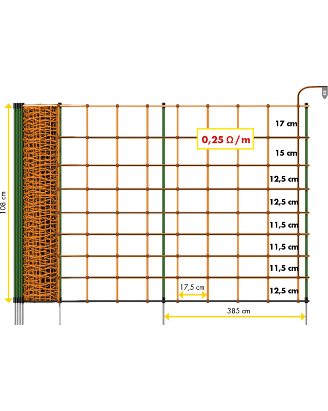 Patura Tornado Schrikdraadnet oranje, h=108 cm, met dubbele punt, 50 m