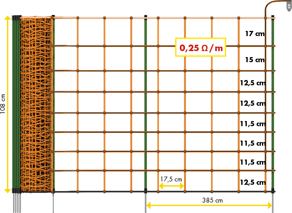 Patura Tornado Schrikdraadnet oranje, h=108 cm, enkele punt, 50m