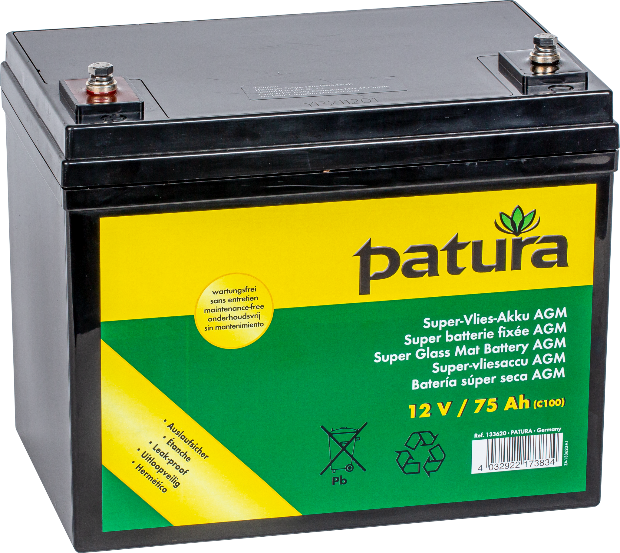 Patura Super-vliesaccu 12V / 75 Ah C100 onderhoudsvrij
