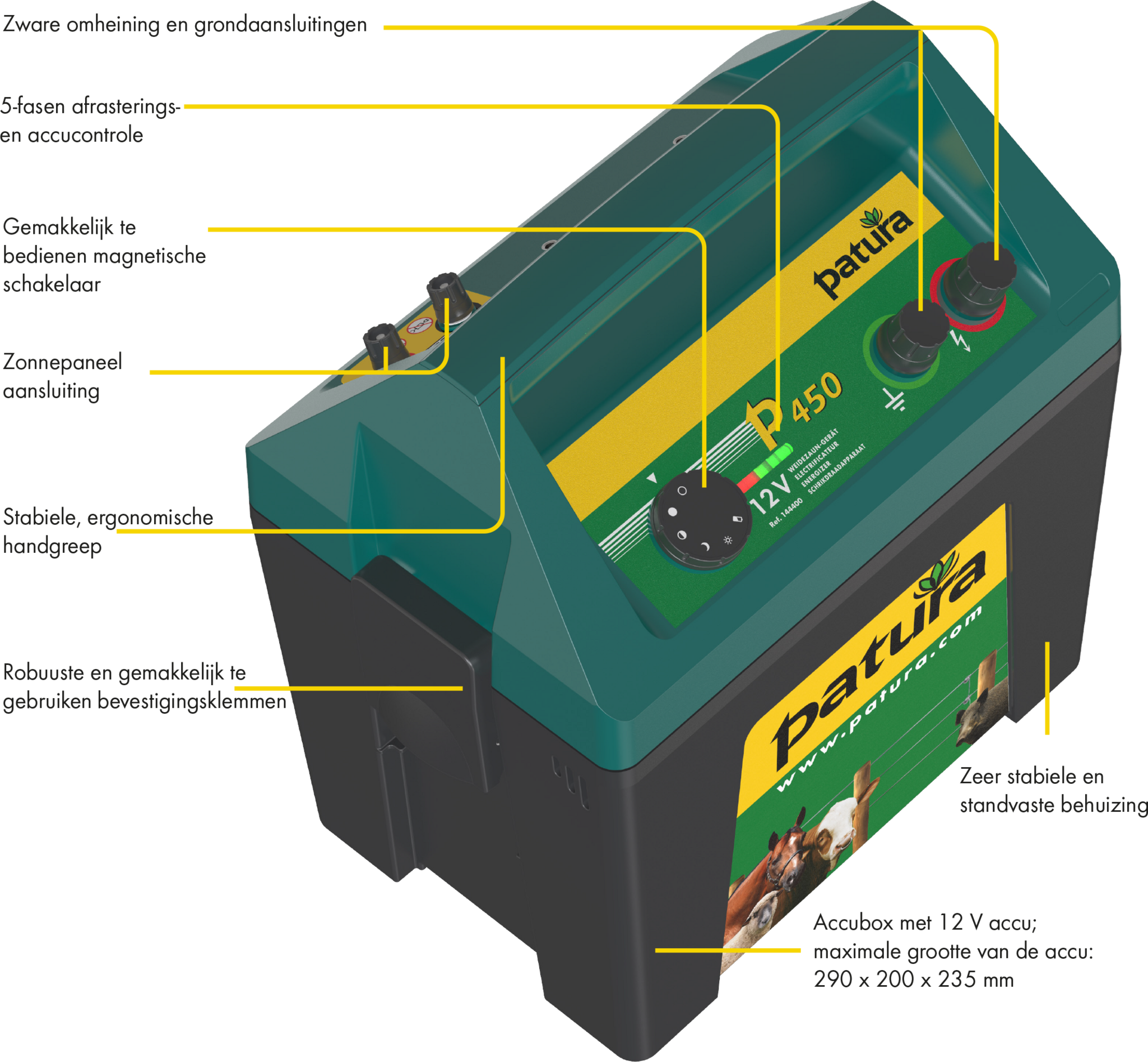 Patura MaxiBox P 450 voor schrikdradapparaten 12 V accu