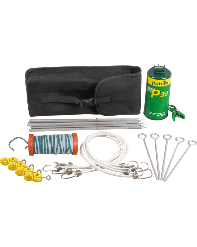 Patura Paardrijderset, tas met P30 , aluminium palen, 40 m Lint, poortgreep,