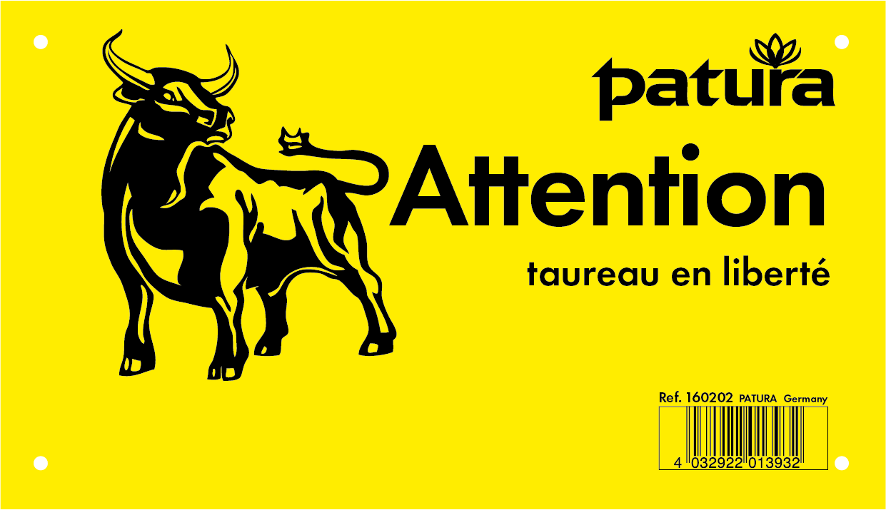 Patura Waarschuwingsbord, kunststof loslopende stier - Weide niet betreden