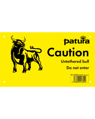 Patura Waarschuwingsbord kunststof "loslopende stier - weide niet betreden" Engels
