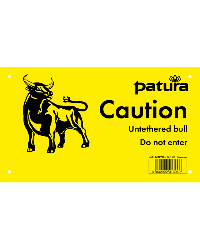 Patura Waarschuwingsbord, kunststof Pas op - loslopende stier