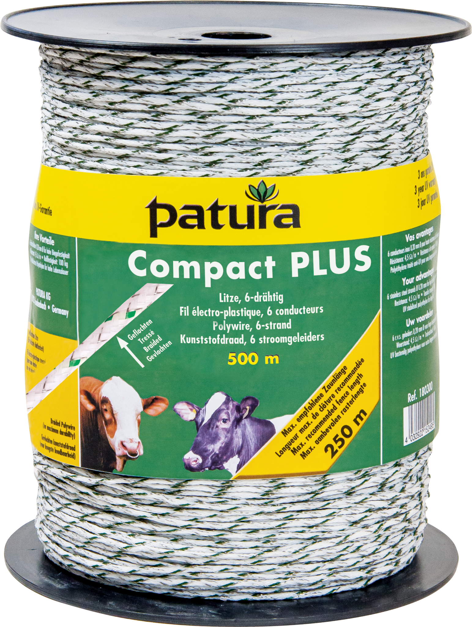 Patura Compact kunststofdraad PLUS gevlochten 6 r.v.s. geleiders 0,20 mm, wit/groen