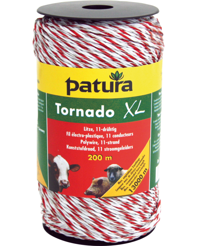 Patura Tornado XL kunststofdraad wit/rood 200m