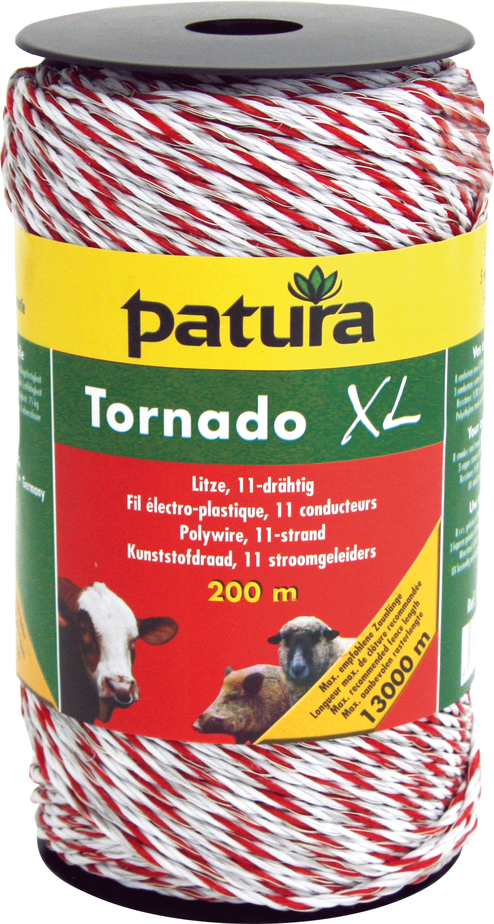 Patura Tornado XL kunststofdraad wit/rood 200m