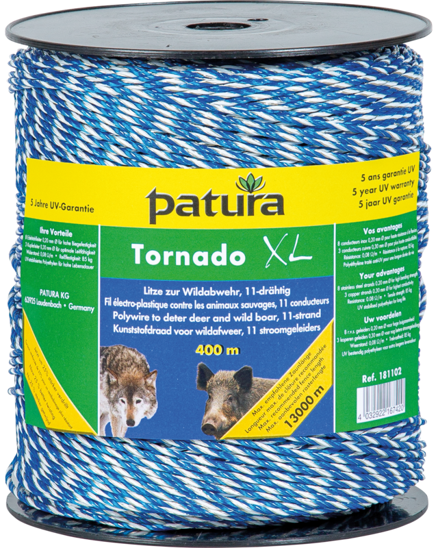 Patura Tornado XL kunststofdraad blauw/wit 400m