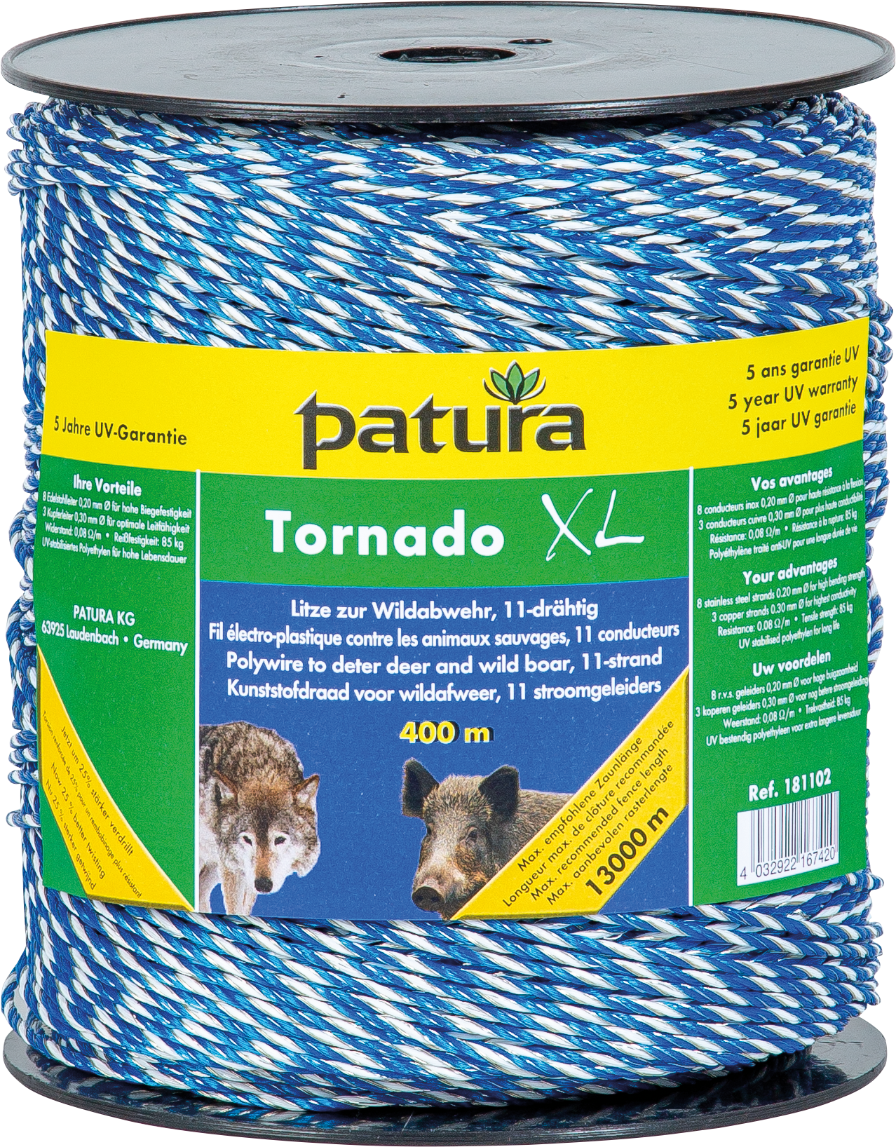 Patura Tornado XL kunststofdraad blauw/wit 400m