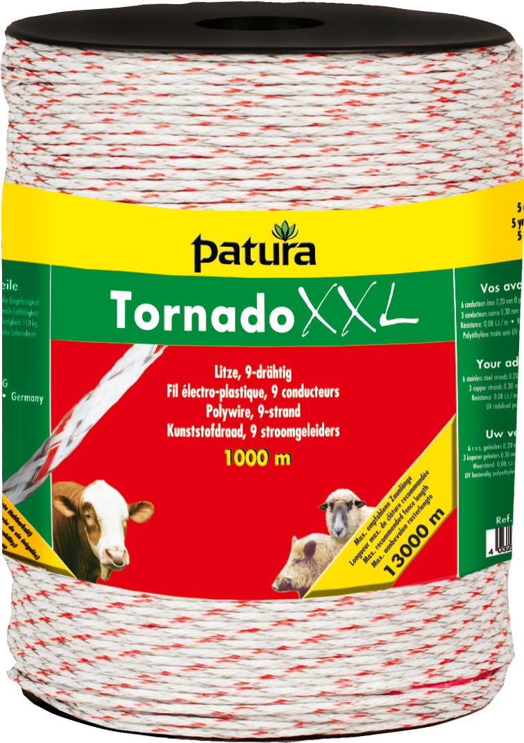 Patura Tornado XXL kunststofdraad, 1000m, wit-rood