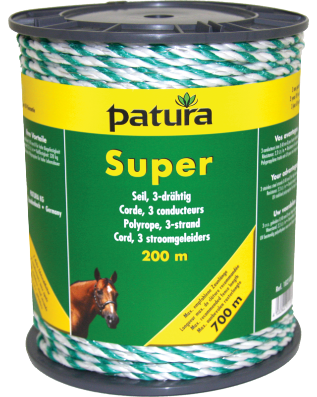 Patura Super cord wit/groen, 200m rol