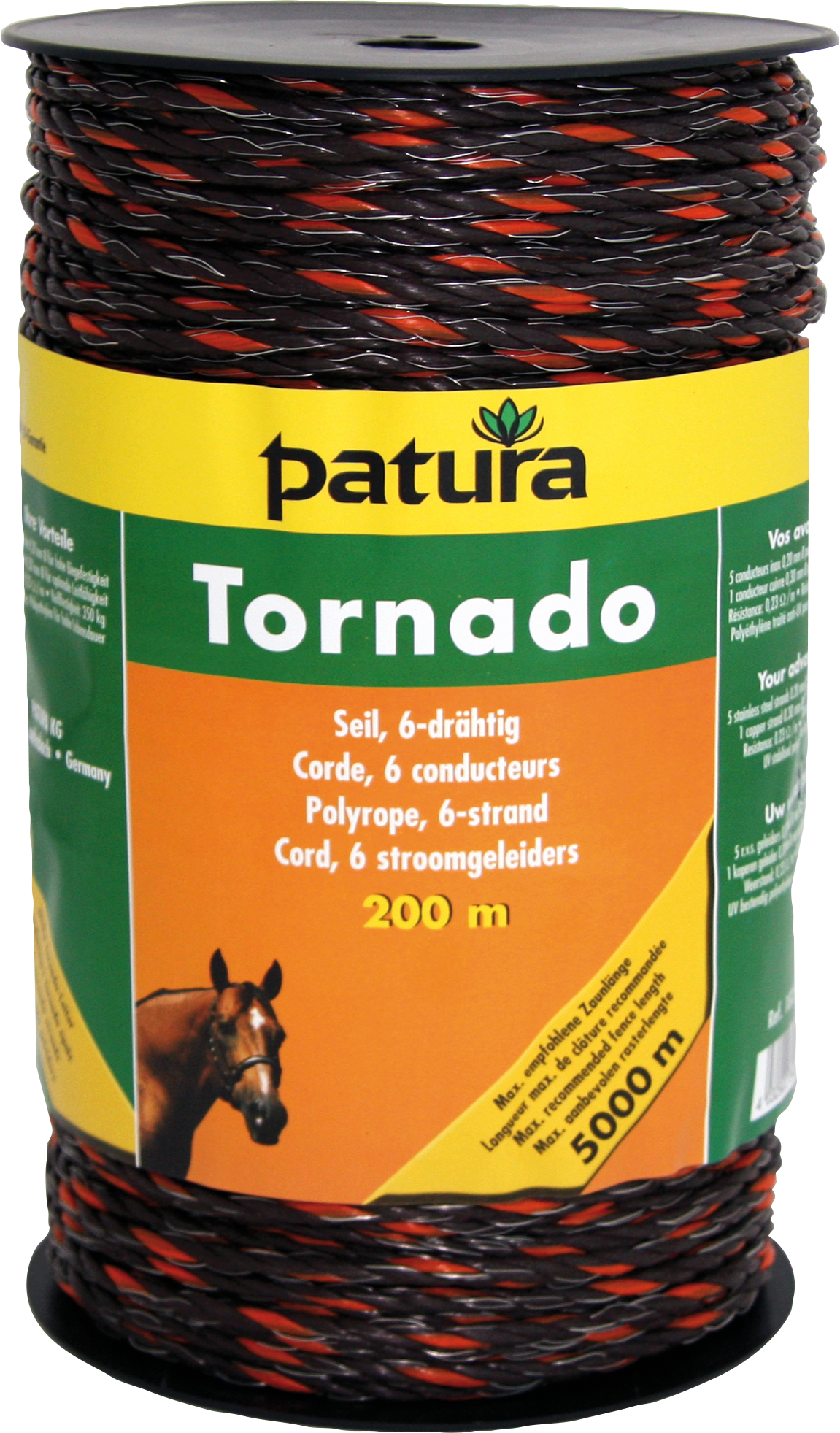 Patura Tornado cord bruin/oranje, 200m rol