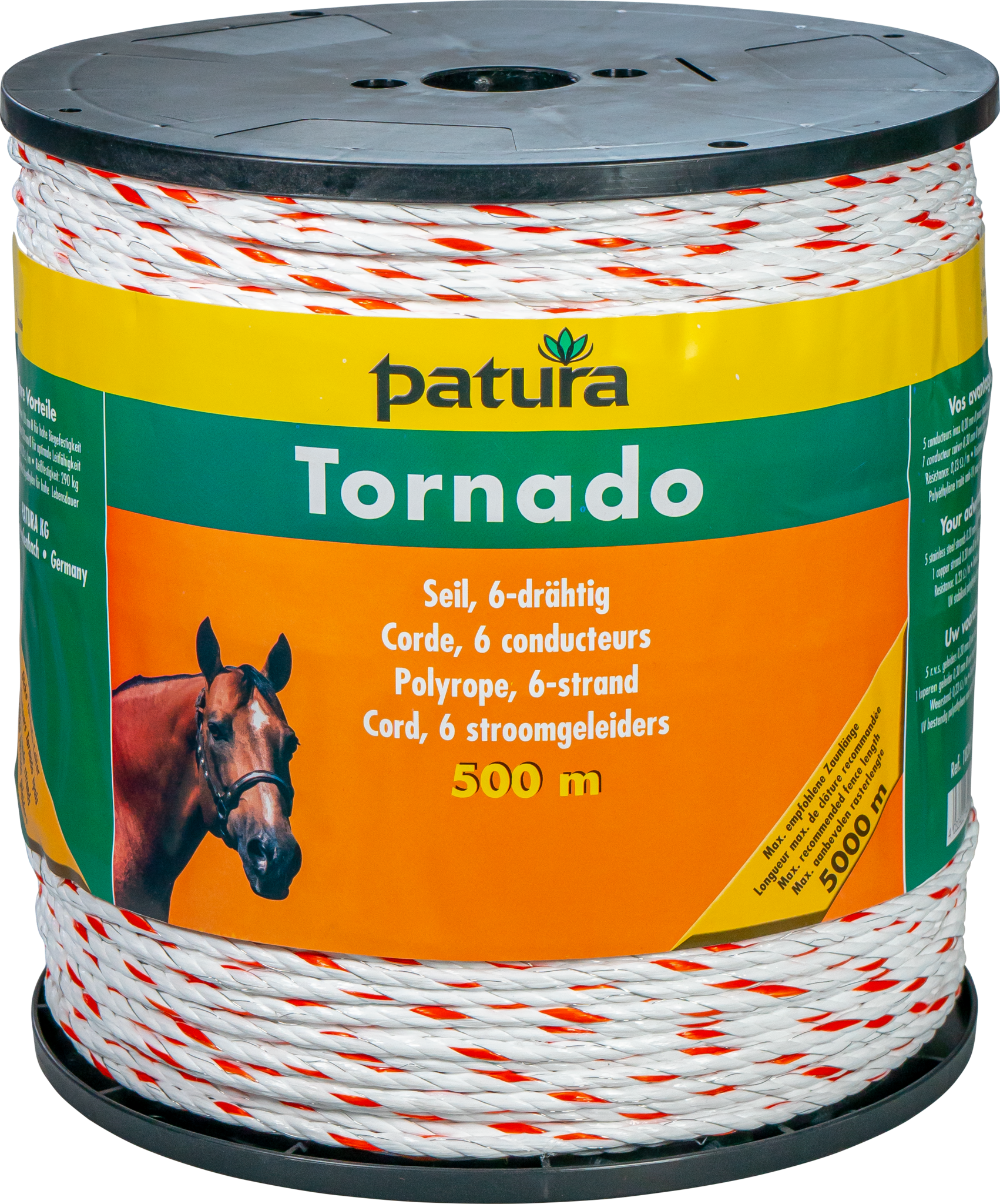 Patura Tornado cord wit/oranje, 500m rol