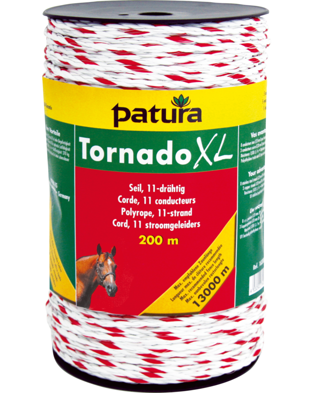 Patura Tornado XL cord wit/rood, 200m rol