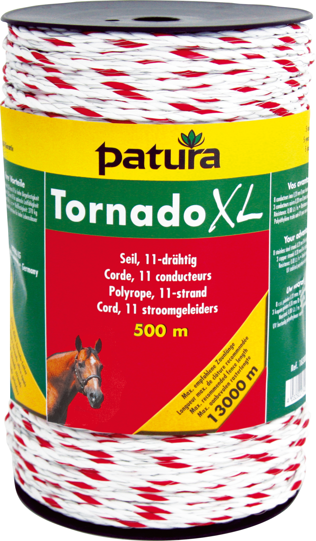 Patura Tornado XL cord, 500 meter 8 r.v.s. geleiders en 3 koperen,wit-rood