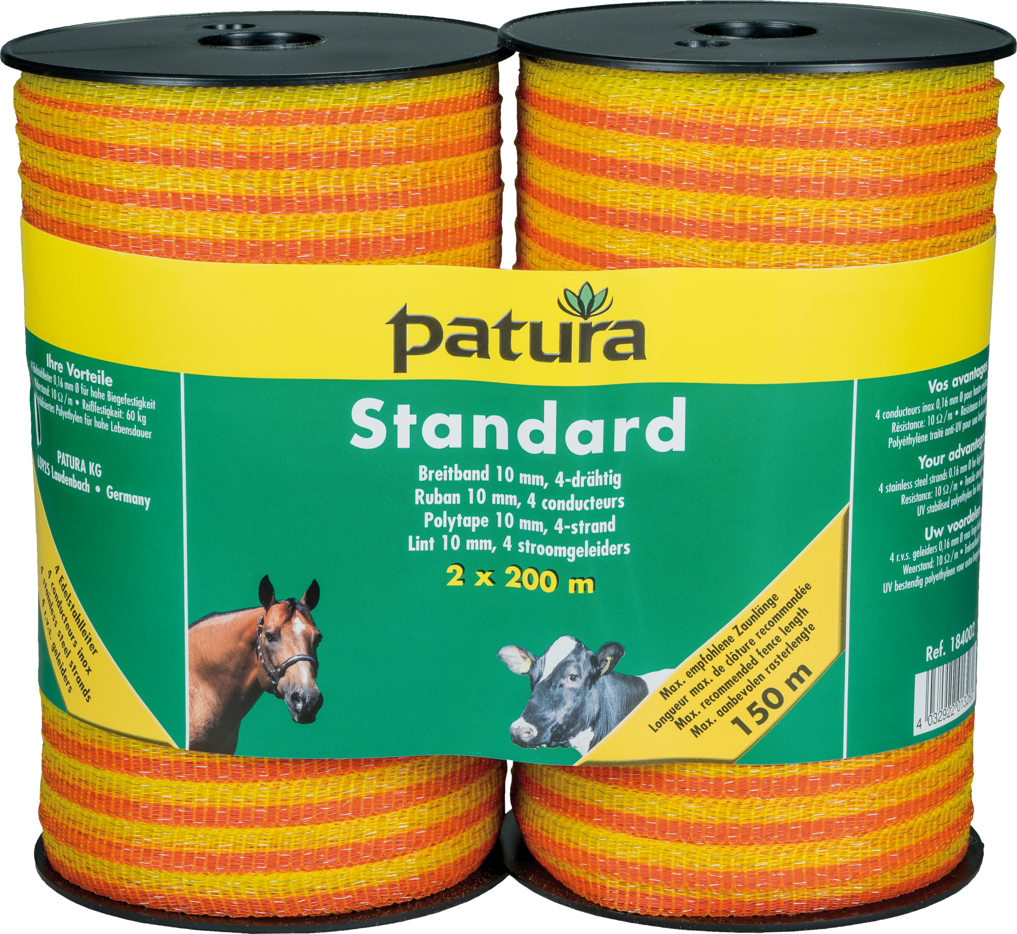 Patura Standaard lint 10mm, geel/oranje 2x200m