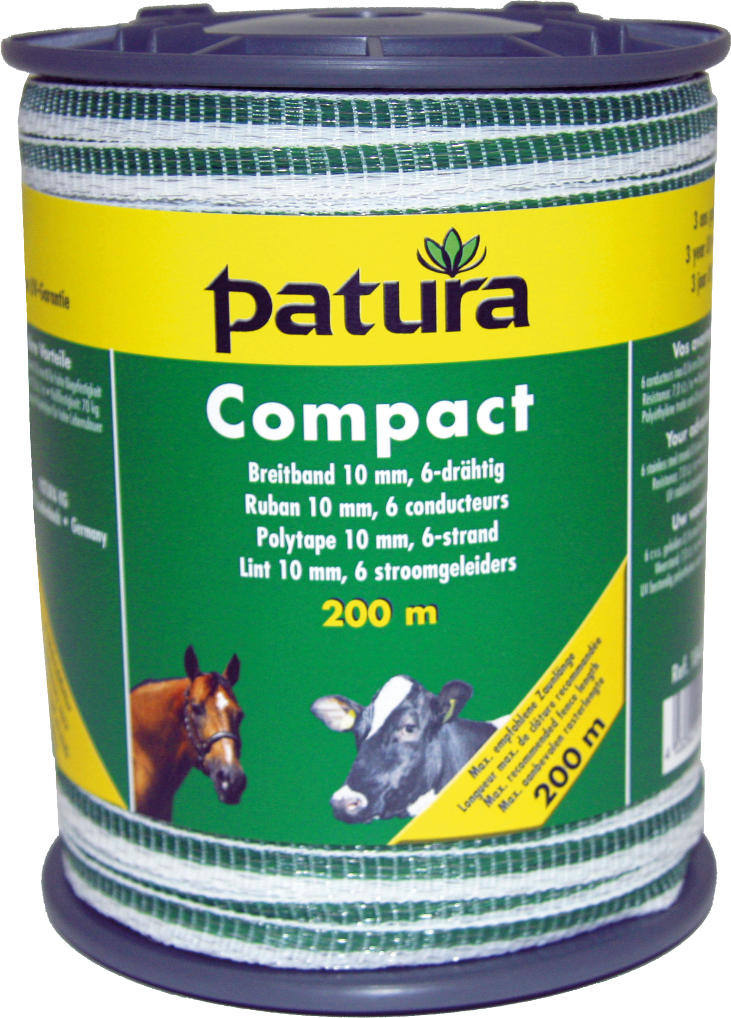 Patura Compact lint 10mm wit/groen, 200m rol