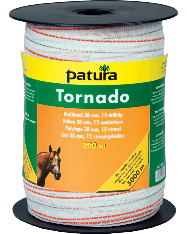 Patura Tornado lint 12,5mm wit/oranje 200m rol