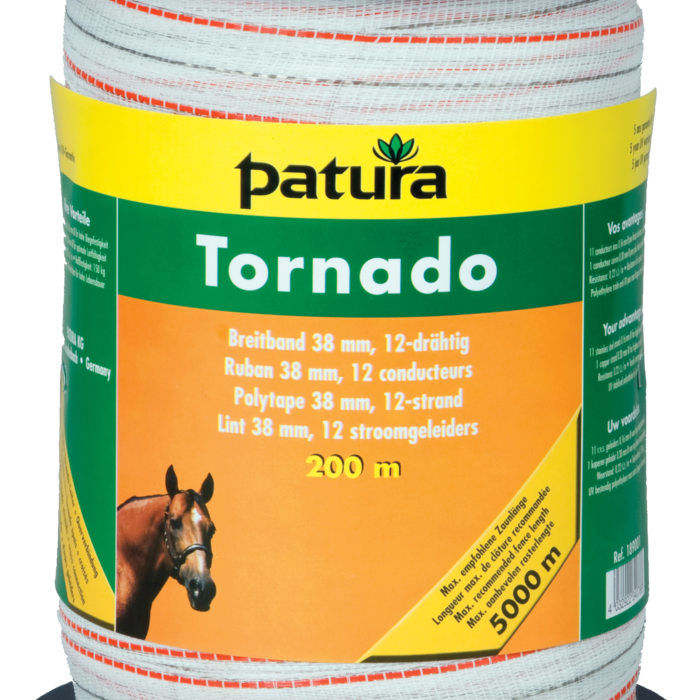 Patura Tornado lint 12,5mm wit/oranje 200m rol