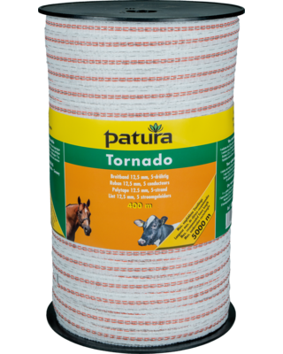 Patura Tornado lint 12,5mm wit/oranje 400m rol