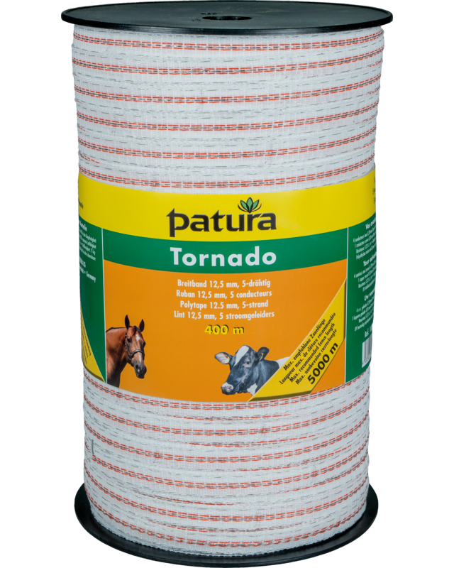 Patura Tornado lint 12,5mm wit/oranje 400m rol