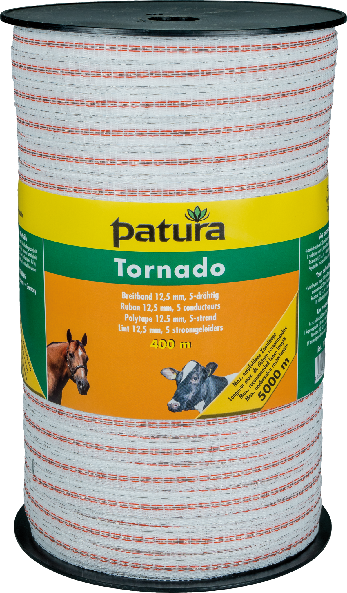 Patura Tornado lint 12,5mm wit/oranje 400m rol
