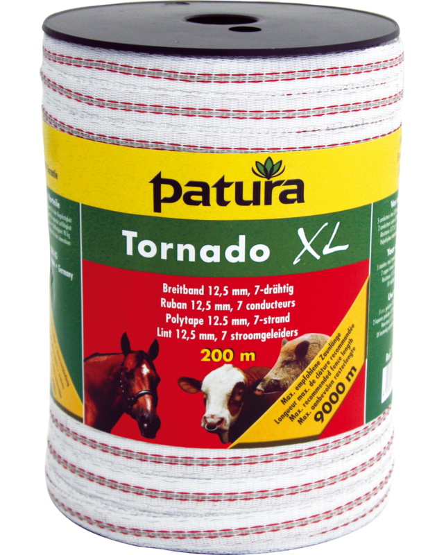 Patura Tornado XL lint 12,5mm wit/rod 200m rol