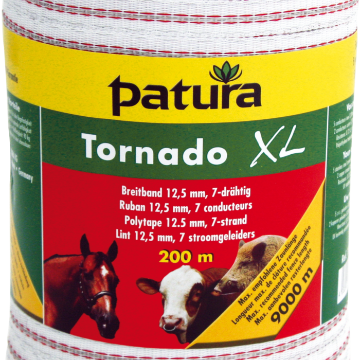 Patura Tornado XL lint 12,5mm wit/rod 200m rol