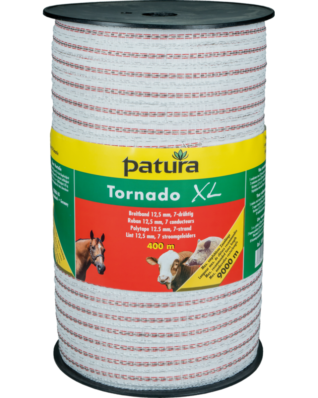Patura Tornado XL lint 12,5mm wit/rod 400m rol