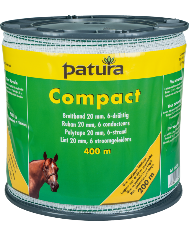 Patura Compact lint 20mm, wit/groen, 400m rol