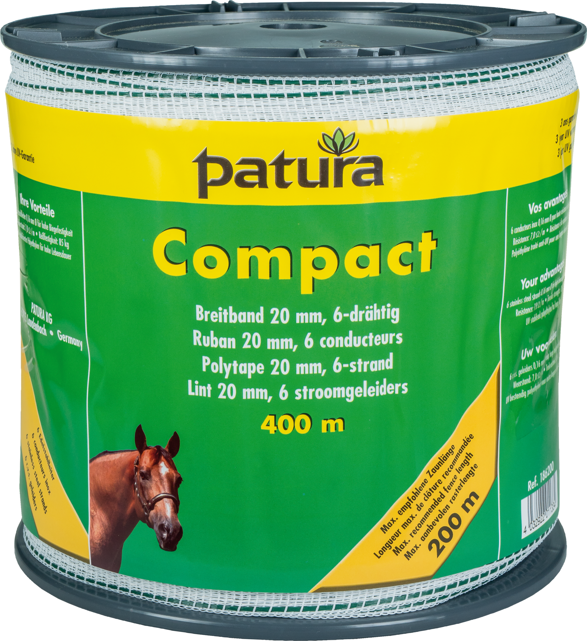 Patura Compact lint 20mm, wit/groen, 400m rol