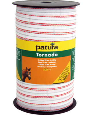 Patura Tornado lint 20mm, 200m, wit-oranje