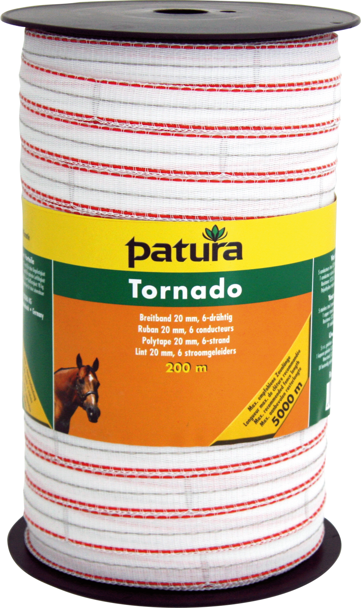 Patura Tornado lint 20mm wit/oranje 200m rol