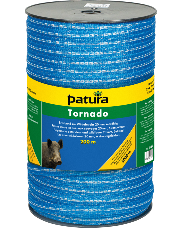 Patura Tornado Polytape 20 mm, 200 m spool 5 stainless steel 0.20 mm, 1 copper 0.30 mm, blue