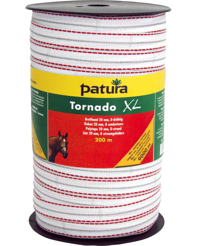 Patura Tornado XL lint 20mm wit/rood, 200m rol