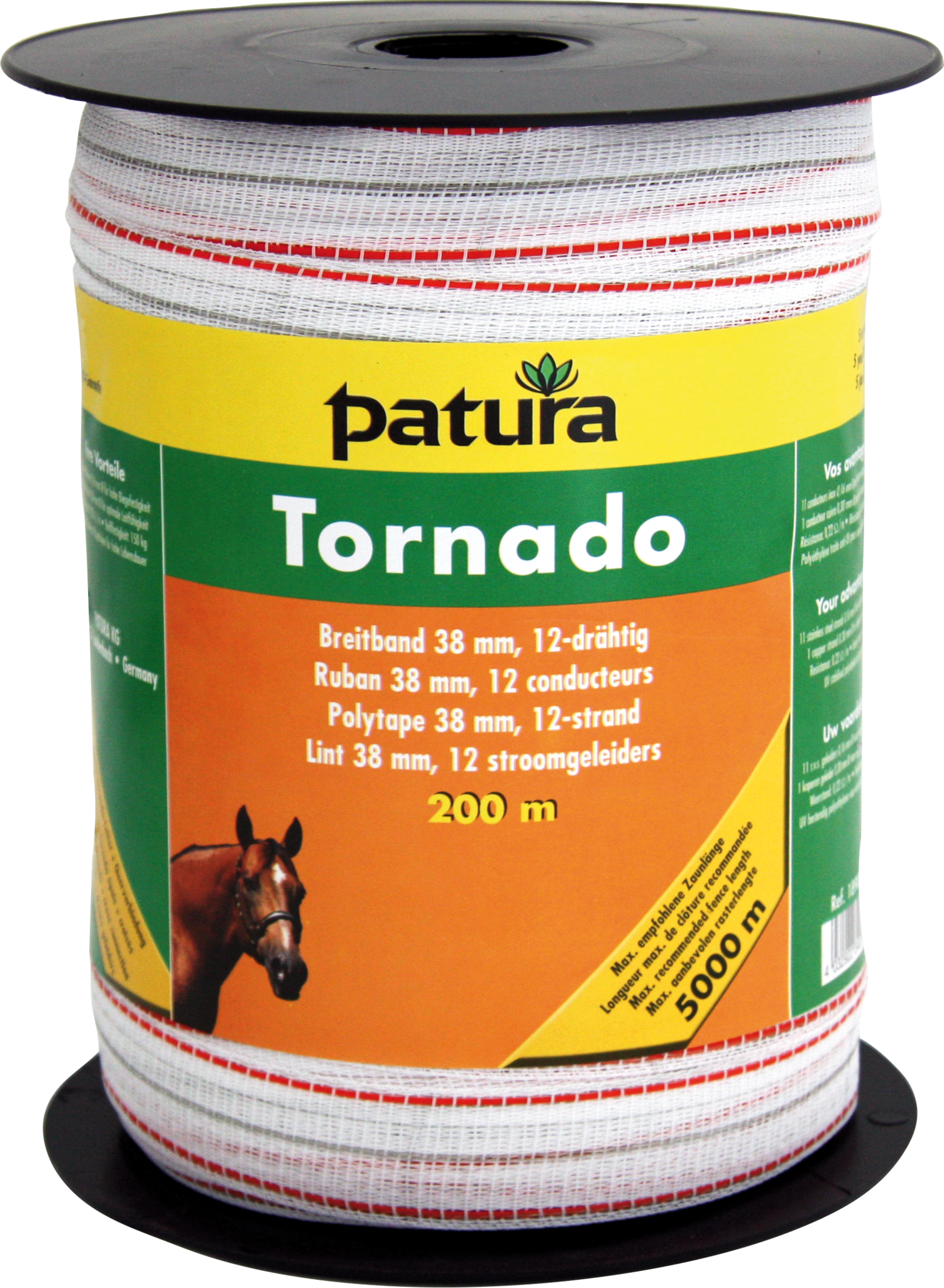 Patura Tornado lint 38mm wit-oranje, 200m rol