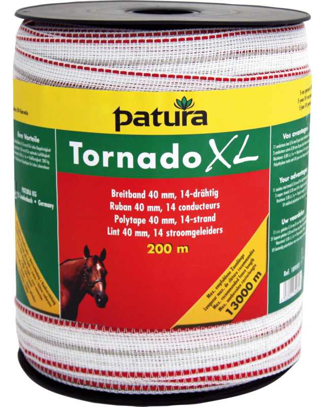 Patura Tornado XL lint 40mm wit/rood, 200m rol