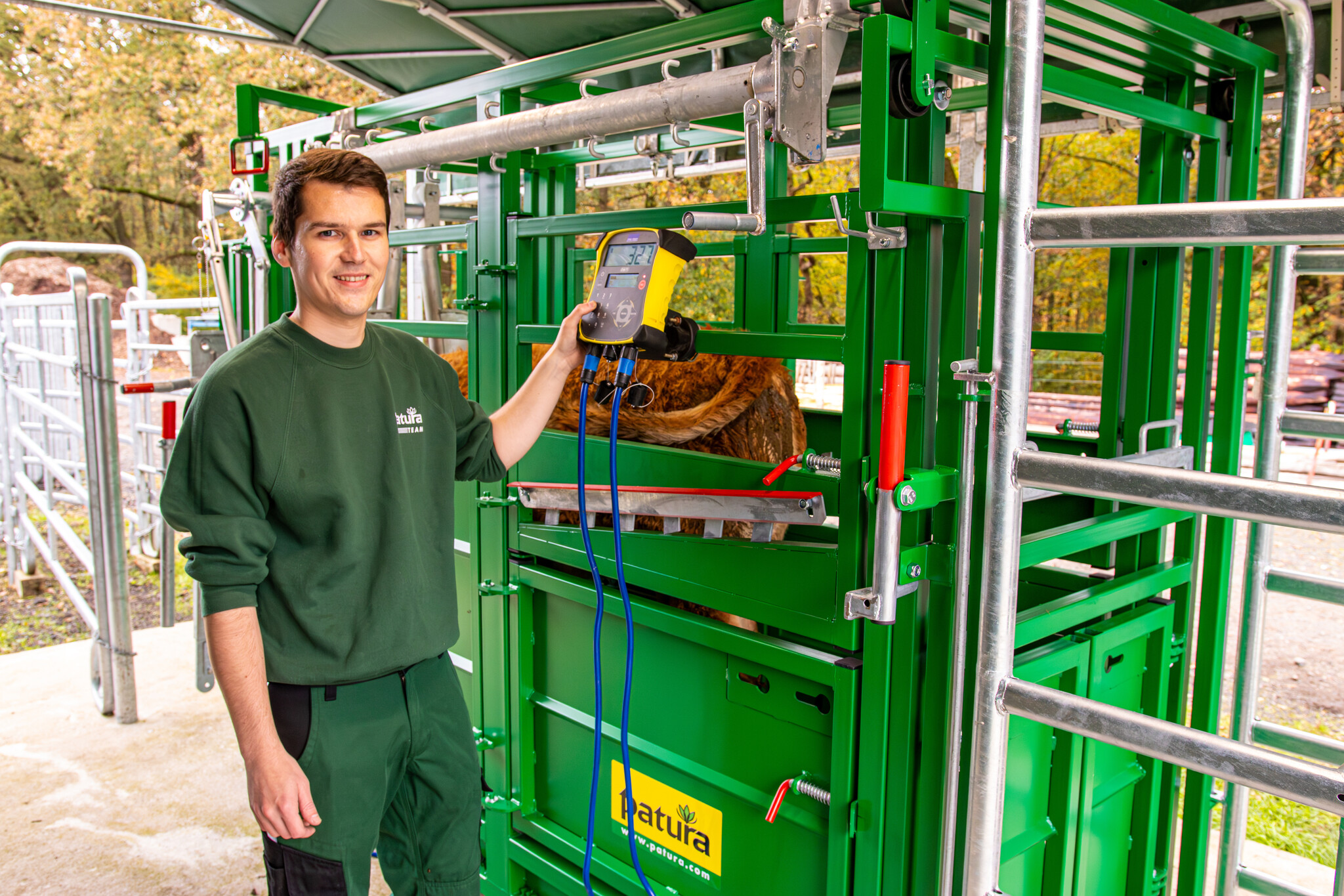 Patura Cattle Crush A6000 with rear sliding gate, baulk gate double-leaf, infinitely headbail