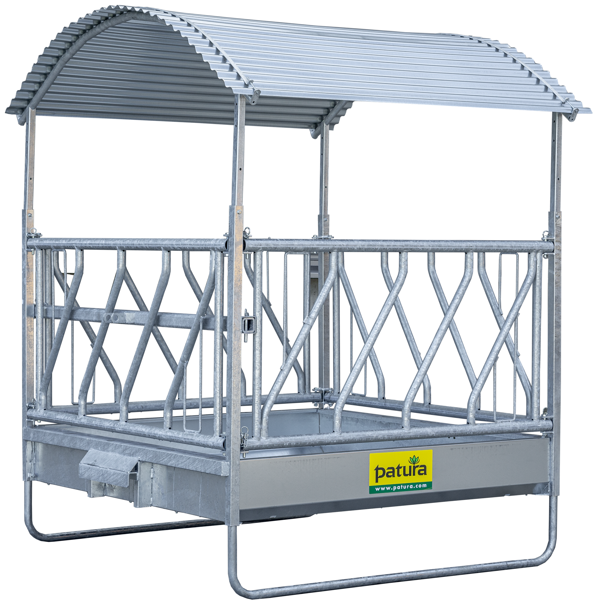 Patura Vierkante ruif, diagonaal voerhek 12 pl. en dak 2,00 x 2,05 m