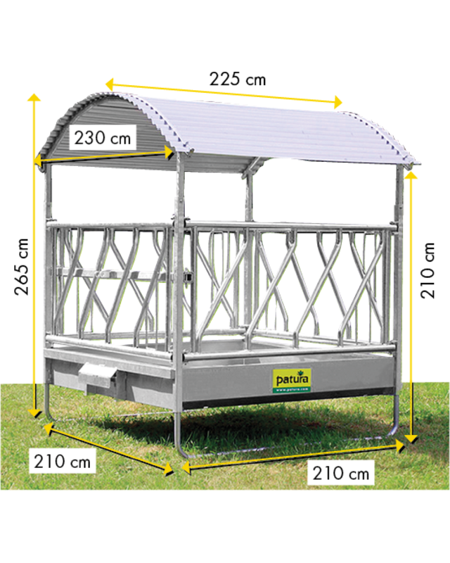 Patura Vierkante ruif, diagonaal voerhek 12 pl. en dak 2,00 x 2,05 m