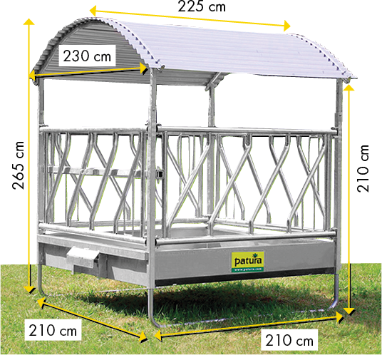Patura Vierkante ruif, diagonaal voerhek 12 pl. en dak 2,00 x 2,05 m