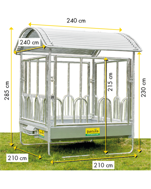Patura Professionele vierkante ruif met Universeel  voerhek en dak 2,00 x 2,05 m