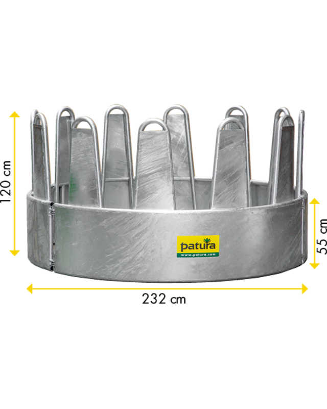 Patura Ronde ruif voor paarden, 12 voederplaats bekleed plaatstaal zonder driepuntsophanging